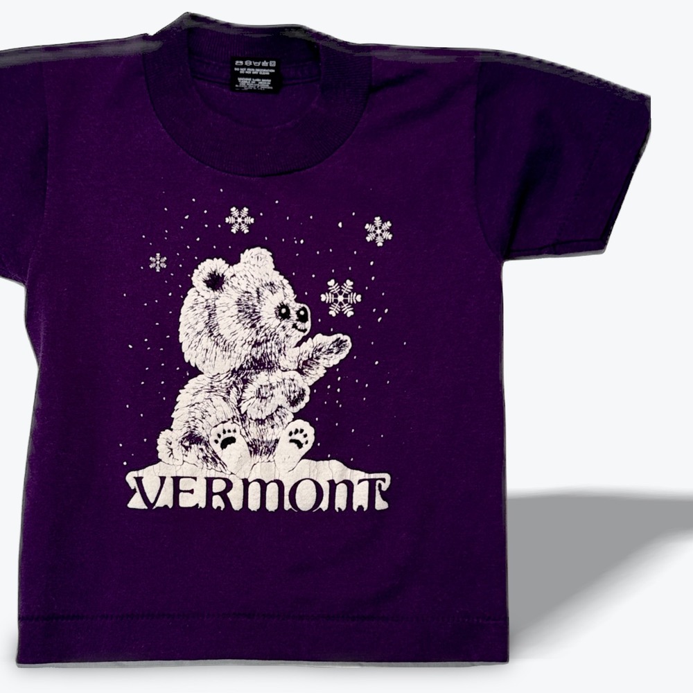 Vintage Vermont Teddy Bear T-Shirt Winter Size 2T-4T Screen Stars Best US